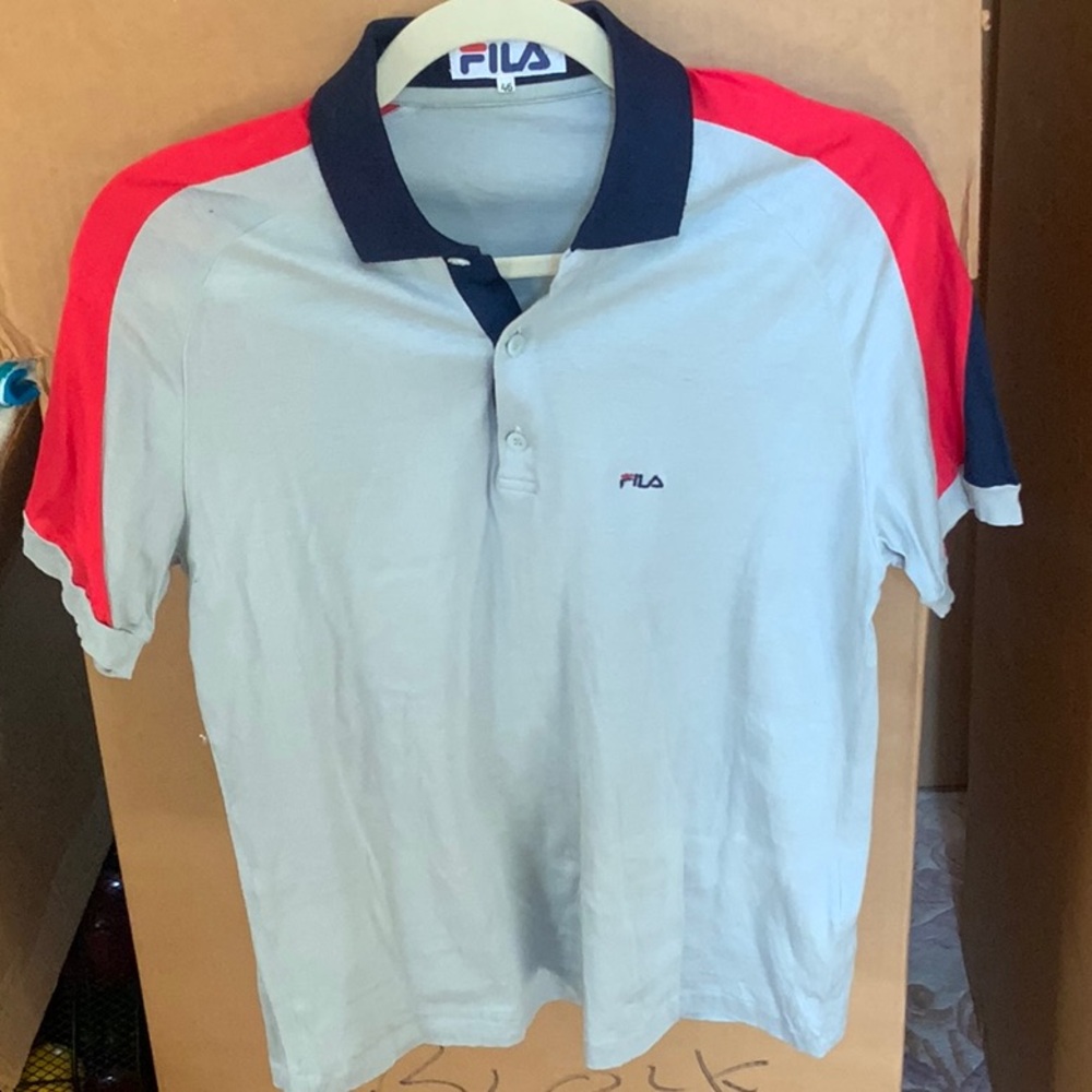 FILA LADIES POLO TOP GRAY/ NAVY / RED 46 American 12